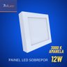 02 plafon led quadrado 12w amarelo 3000k sobrepor bivolt am