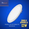 01 plafon led redondo 12w amarelo 3000k embutir bivolt am